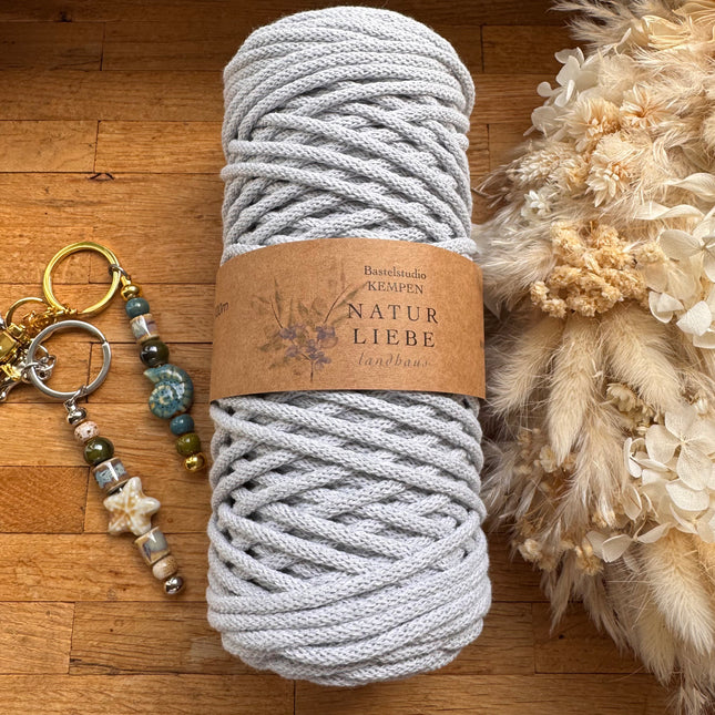 1 x Hellgrau Geflochtenes Makramee-Garn aus 100% Baumwolle | 3mm x 100 m Länge | Für Makramee, Schmuck & DIY‘s