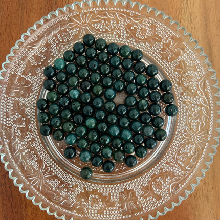 10 x Edelsteinperle aus Moosachat | in Dunkelgrün | 8 mm | Für Mikromakramee, Schmuck & DIY‘s