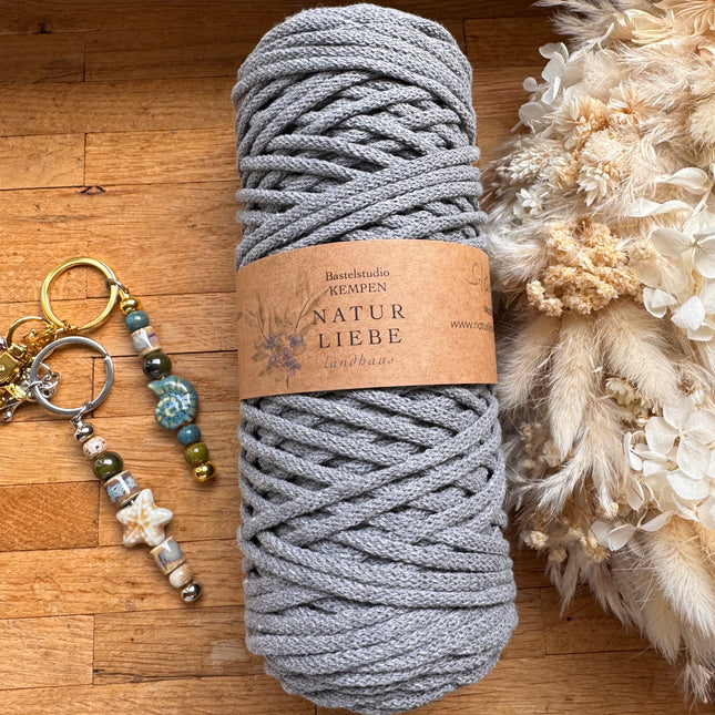 1 x Stahlgrau Geflochtenes Makramee-Garn aus 100% Baumwolle | 3mm x 100 m Länge | Für Makramee, Schmuck & DIY‘s