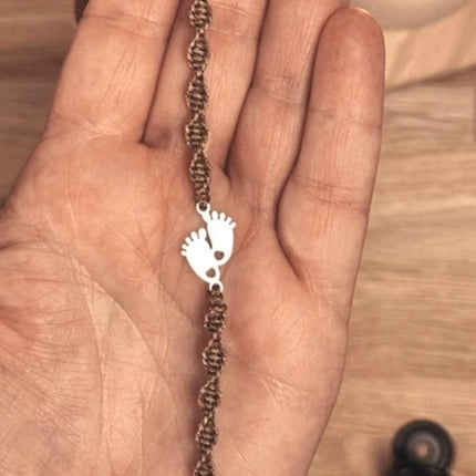 1 x  Mini Fußabdruck Silber Baby Verbinder – Edelstahl 👣 | Für Mikromakramee, Schmuck, Armbänder & DIY‘s