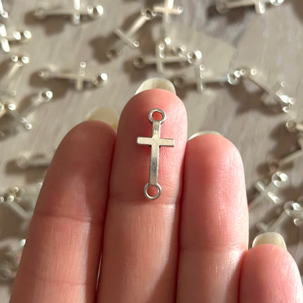 1 x Kreuz-Verbinder | in Silber | 19 x 8 mm | Für Mikromakramee, Schmuck & DIY‘s