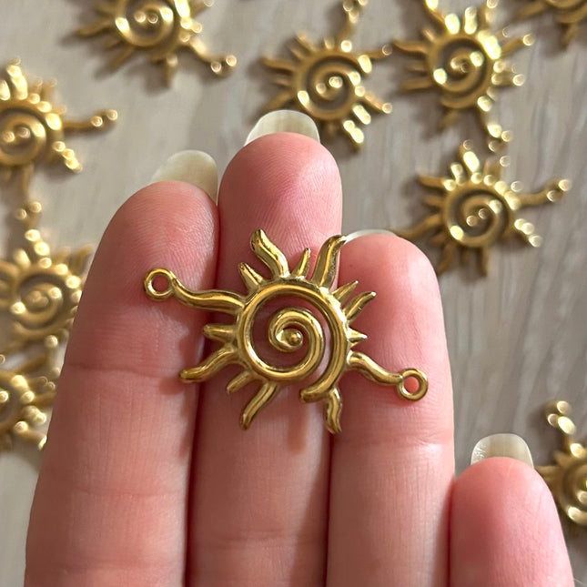1 x Sonnen-Verbinder | in Gold | 35 x 25 mm | Für Mikromakramee, Schmuck & DIY‘s