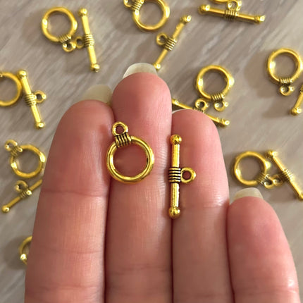 1 x Toggle-Verschluss | aus Metall | in Gold | 15 x 11 mm | Für Mikromakramee, Schmuck & DIY‘s
