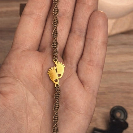 1 x  Mini Fußabdruck Gold Baby Verbinder – Edelstahl 👣 | Für Mikromakramee, Schmuck, Armbänder & DIY‘s