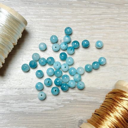10 x runde Perlen aus Larimar | in Türkis-Blau | 6 x 6 mm | Für Mikromakramee, Schmuck & DIY‘s