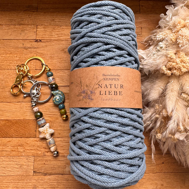 1 x Blau-Grau Geflochtenes Makramee-Garn aus 100% Baumwolle | 3mm x 100 m Länge | Für Makramee, Schmuck & DIY‘s