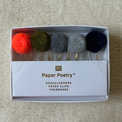 5 x Büroklammern mit PomPoms von Paper Poetry | Fundgrube