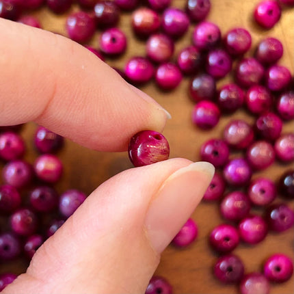 10 x Perlen aus Tigerauge | in Pink | 6 mm | Für Mikromakramee, Schmuck & DIY‘s