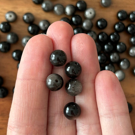 10 x Perlen aus Obsidian | in Schwarz | 8  mm | Für Mikromakramee, Schmuck & DIY‘s