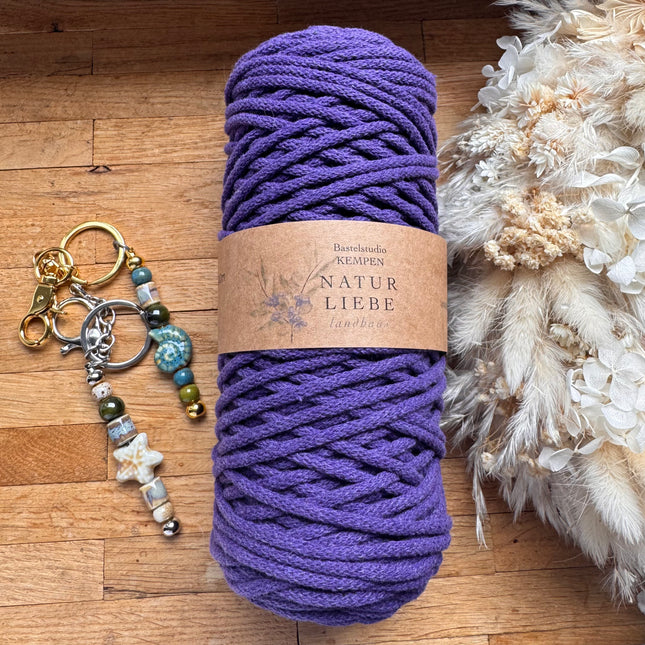 1 x Violett dunkel Geflochtenes Makramee-Garn aus 100% Baumwolle | 3mm x 100 m Länge | Für Makramee, Schmuck & DIY‘s