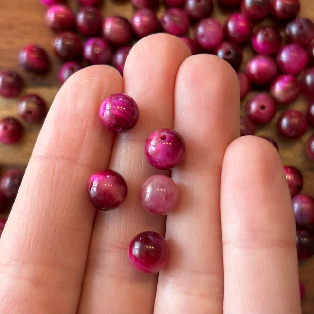 10 x Perlen aus Tigerauge | in Pink | 8 mm | Für Mikromakramee, Schmuck & DIY‘s