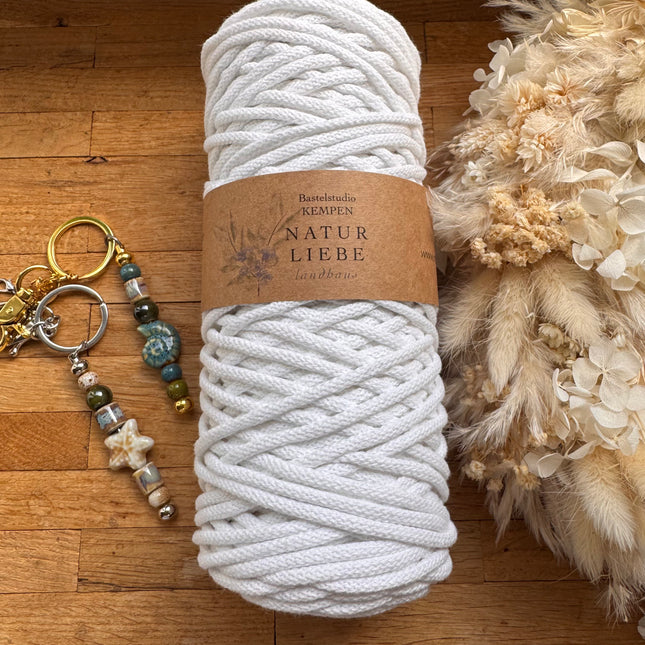 1 x Weiß Geflochtenes Makramee-Garn aus 100% Baumwolle | 3mm x 100 m Länge | Für Makramee, Schmuck & DIY‘s