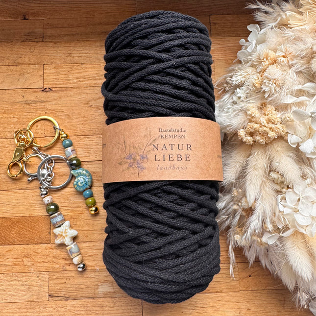 1 x Schwarz Geflochtenes Makramee-Garn aus 100% Baumwolle | 3mm x 100 m Länge | Für Makramee, Schmuck & DIY‘s