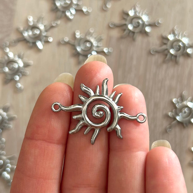 1 x Sonnen-Verbinder | in Silber | 35 x 25 mm | Für Mikromakramee, Schmuck & DIY‘s