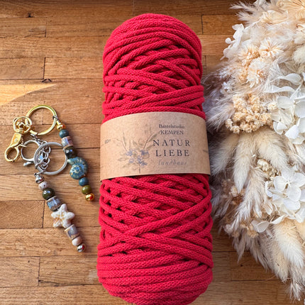 1 x Rot Geflochtenes Makramee-Garn aus 100% Baumwolle | 3mm x 100 m Länge | Für Makramee, Schmuck & DIY‘s