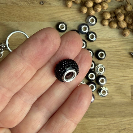 1 x Schwarz Acryl Spacerperle Kristall mit großem Loch für DIY Taschen- und Schlüsselanhänger