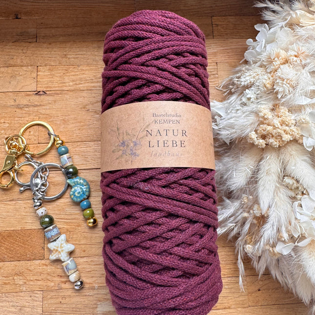 1 x Burgunder Geflochtenes Makramee-Garn aus 100% Baumwolle | 3mm x 100 m Länge | Für Makramee, Schmuck & DIY‘s