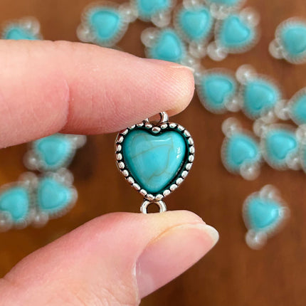 1 x Herz-Verbinder | in Silber & Türkis | 19 x 13 mm | Für Mikromakramee, Schmuck & DIY‘s