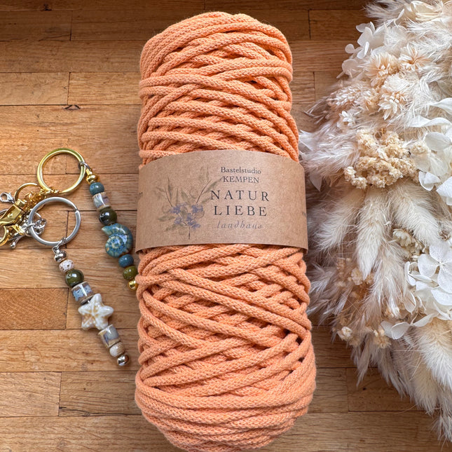 1 x Apricot Geflochtenes Makramee-Garn aus 100% Baumwolle | 3mm x 100 m Länge | Für Makramee, Schmuck & DIY‘s