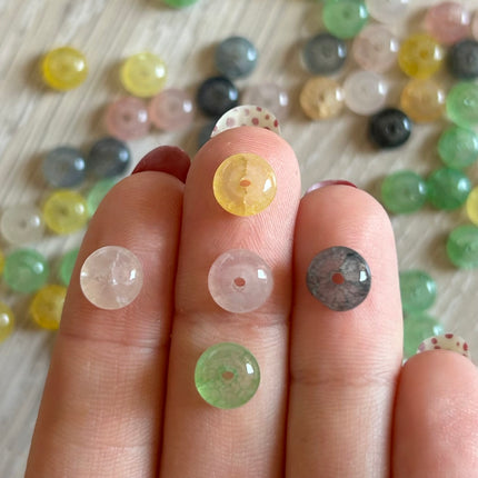 10 x Edelsteinperle | Mischung aus Aquamarin & Rhodonit | 6 x 8 mm | Für Mikromakramee, Schmuck & DIY‘s