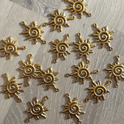 1 x Sonnen-Verbinder | in Gold | 35 x 25 mm | Für Mikromakramee, Schmuck & DIY‘s