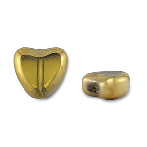 2 x Herz Glasperle | Gelb transparent Gold | ca. 11x7.5mm (Ø1.1mm) | Für Mikromakramee, Schmuck & DIY‘s