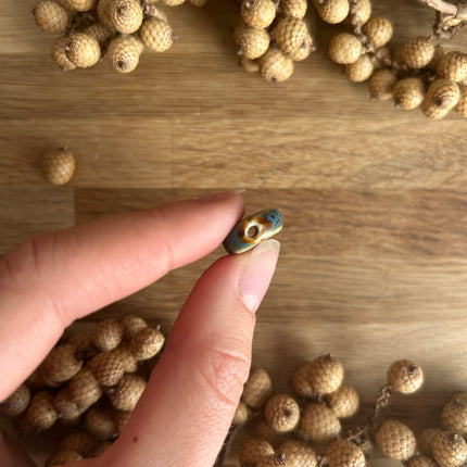 3 x flache, runde Perlen aus Keramik | in Türkis-Grün| Für Mikro-Makramee, Schmuck & DIY‘s