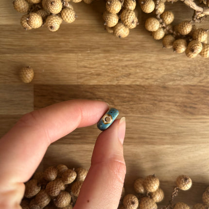 3 x flache, runde Perlen aus Keramik | in Türkis-Blau| Für Mikro-Makramee, Schmuck & DIY‘s