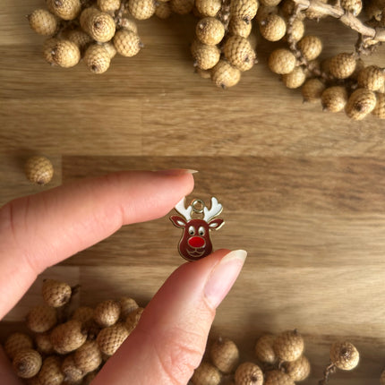 1 x Super süßer Anhänger Rentier Gold-Rot für DIY Schmuck - Weihnachten DIY
