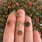 10 x Rondell Perle aus Unakit | Grün-Rosa | 5 x 8 mm | Für Mikromakramee, Schmuck & DIY‘s