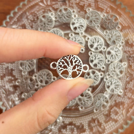 1 x Runder Lebensbaum-Verbinder | in Silber | 22 x 15 mm | Für Mikromakramee, Schmuck & DIY‘s
