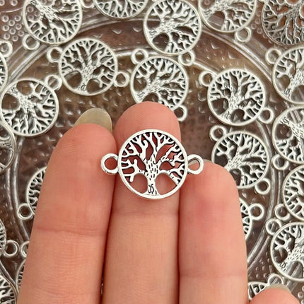 1 x Runder Lebensbaum-Verbinder | in Silber | 22 x 15 mm | Für Mikromakramee, Schmuck & DIY‘s