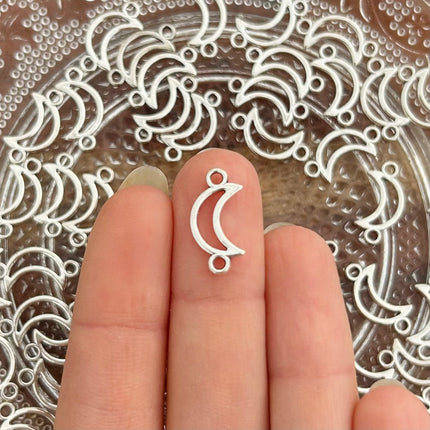 1 x Mond-Verbinder | in Silber | 17,5 x 9 mm | Für Mikromakramee, Schmuck & DIY‘s
