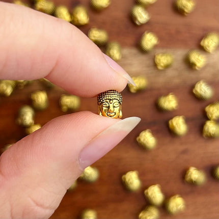 1 x Buddhakopf-Perle | in Gold | 7 x 6 mm | Für Mikromakramee, Schmuck & DIY‘s