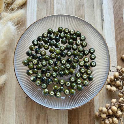 10 x runde Perlen aus Keramik | in Grün | Für Mikromakramee, Schmuck & DIY‘s
