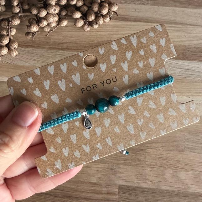 Makramee Armband Tropfen & Edelstein "blaues Tigerauge" - Unikat