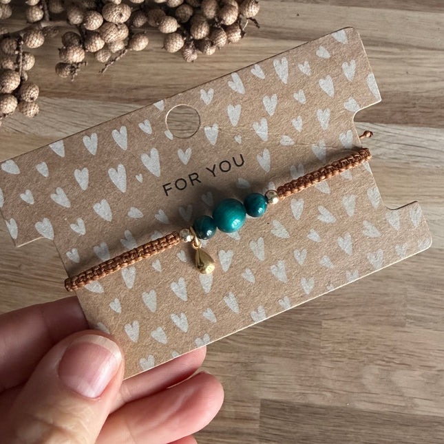 Makramee Armband Tropfen & Edelstein "blaues Tigerauge" - Unikat