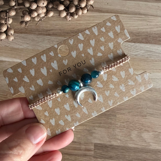 Makramee Armband Mond & Edelstein "blaues Tigerauge" - Unikat