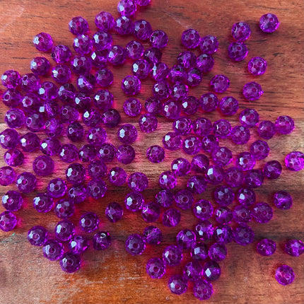 5 x Glänzende facettierte Perlen | in Lila | 6 x 4 mm | Für Mikromakramee, Schmuck & DIY‘s