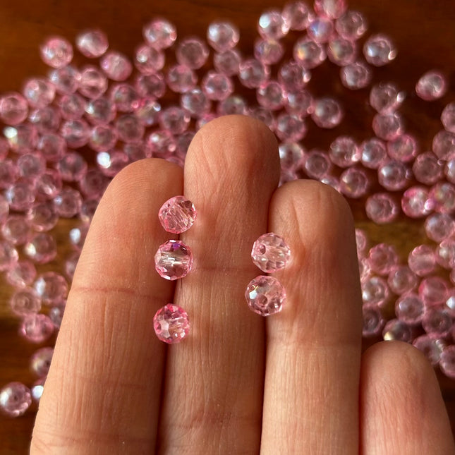 5 x Glänzende facettierte Perlen | in Rosa | 6 x 4 mm | Für Mikromakramee, Schmuck & DIY‘s