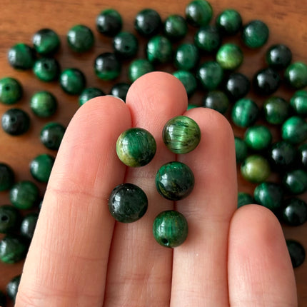 10 x Perlen aus Tigerauge | in Grün | 8 mm | Für Mikromakramee, Schmuck & DIY‘s