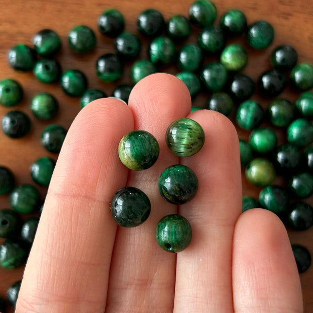 10 x Perlen aus Tigerauge | in Grün | 8 mm | Für Mikromakramee, Schmuck & DIY‘s