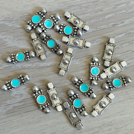 1 x Antikes Zwischenstück | Zinklegierung & Epoxidharz | in Silber & Türkis | 21 x 7 mm | Für Mikromakramee, Schmuck & DIY‘s