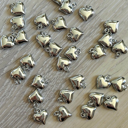 1 x Herz-Anhänger | aus Kupfer & 924 Sterlingsilber | in Silber | 12 x 11 mm | Für Mikromakramee, Schmuck & DIY‘s