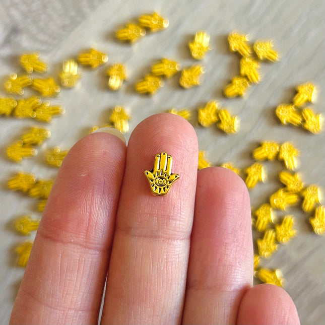 1 x Fatimahand-Perle | Zinklegierung | in Gold | 9 x 7 mm | Für Mikromakramee, Schmuck & DIY‘s