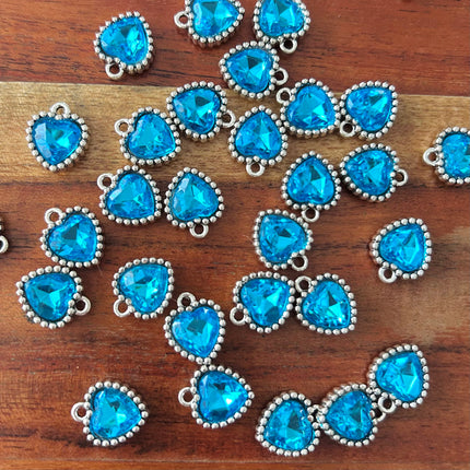 1 x Herz-Anhänger | Zinklegierung | in Silber & Blau | 15 x 13 mm | Für Mikromakramee, Schmuck & DIY‘s