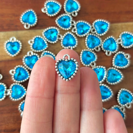 1 x Herz-Anhänger | Zinklegierung | in Silber & Blau | 15 x 13 mm | Für Mikromakramee, Schmuck & DIY‘s