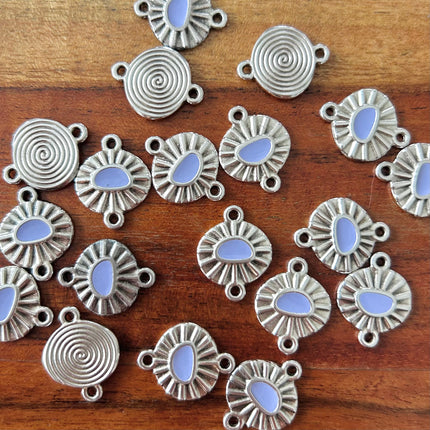 1 x Ovaler Verbinder | Zinklegierung & Epoxidharz | in Antik Silber & Lavendel | 20 x 16 mm | Für Mikromakramee, Schmuck & DIY‘s