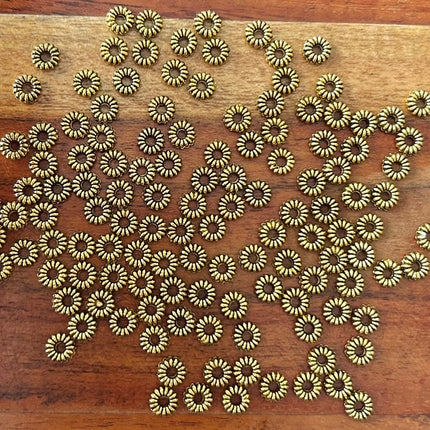 5 x Runde Perle | aus Zink | in Altgold | 5 x 5 mm | Für Mikromakramee, Schmuck & DIY‘s