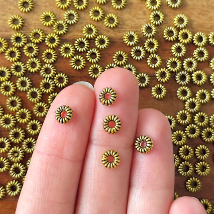 5 x Runde Perle | aus Zink | in Altgold | 5 x 5 mm | Für Mikromakramee, Schmuck & DIY‘s